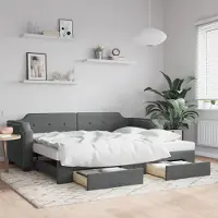 Prolenta Maison Exclusive - Uittrekbaar dagbed met lades, donkergrijs, 80x200 cm, stof