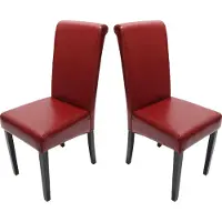 Mendler Set van 2 eetkamerstoelen Keukenstoel Novara II, leer ~ rood, donkere poten