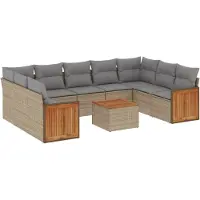 vidaXL 10-delige Loungeset met kussens poly rattan beige