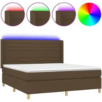 vidaXL Boxspring met matras en LED stof donkerbruin 160x200 cm