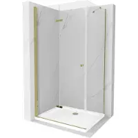 Mexen Lima opvouwbare douchecabine 90 x 70 , transparant, goud + douchebak Flat - 856-090-070-50-00-4010