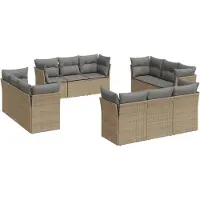 vidaXL 12-delige Loungeset met kussens poly rattan beige