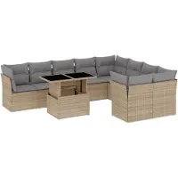 vidaXL 10-delige Loungeset met kussens poly rattan beige
