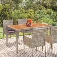 Prolenta Maison Exclusive - Tuintafel met houten blad, grijs, 150x90x75 cm, polyrotan