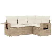 vidaXL 4-delige tuinmeubelset met kussens, beige, polyrotan