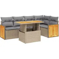 vidaXL 6-delige Loungeset met kussens poly rattan beige