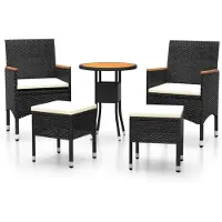 vidaXL 5-delige Loungeset poly rattan zwart