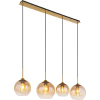 Globo Gouden hanglamp Jamessa 4-lichts met amber glas