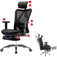Mendler Bureaustoel -J86, bureaustoel, ergonomisch, verstelbare lendensteun 150kg belastbaar ~ met voetensteun, zwart