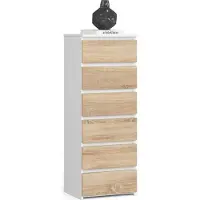 Akord Ladekast CL6 met 6 Lades / Furniture Factory / Wit – Sonoma Eik / 40x109x35 cm