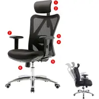Sihoo bureaustoel bureaustoel, ergonomisch, verstelbare lendensteun, 150kg belastbaar ~ zonder voetsteun zwart