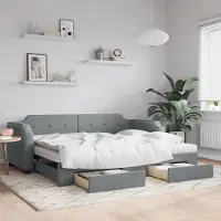 Prolenta Maison Exclusive - Uittrekbaar dagbed met lades, lichtgrijs, 90x200 cm, gestoffeerd