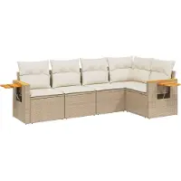 vidaXL 5-delige Loungeset met kussens poly rattan beige