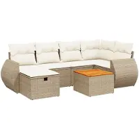 vidaXL 7-delige Loungeset met kussens poly rattan beige