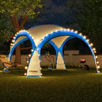 Swing&Harmonie LED-evenementenpaviljoen XXL DomeShelter 450cm, geschikt voor de tuin, inclusief zonnepaneel. Design tuintent, campingtent, feesttent met verlichting - blauw