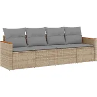 vidaXL 4-delige Loungeset met kussens poly rattan gemengd beige