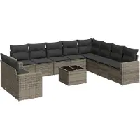 vidaXL 11-delige Loungeset met kussens poly rattan grijs