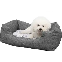 Songmics 60 x 22 x 50 cm Hondenbed van polyester met omkeerbaar kussen en antislipbodem. Antislip hondenmat met verhoogde rand. Kleur: grijs. Model: PGW22G