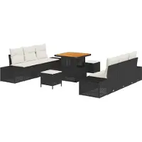 vidaXL Tuinbank Set 9 st 8-Aantal zitplaatsen Zwart Poly rattan