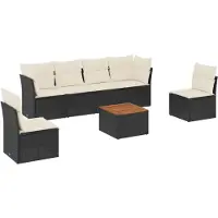 vidaXL 7-delige tuinmeubelset met kussens, zwart, polyrotan