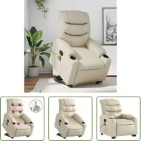 The Living Store Massagestoel - Sta-op-stoel - Sta-op-massagestoel verstelbaar kunstleer crèmekleurig - Elektrisch Bedienbare Stoel - Relaxfauteuil - Ergonomische Stoel