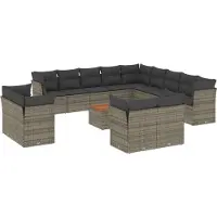 vidaXL 14-delige loungeset voor de tuin met kussens, grijs, polyrotan
