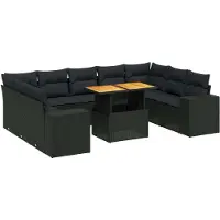 vidaXL 10-delige Loungeset met kussens poly rattan zwart