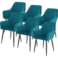En.casa Eetkamerstoelen 'Hollola', set van 6. Beklede stoelen met armleuningen, fluweel, turquoise