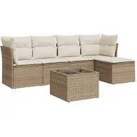 vidaXL 6-delige Loungeset met kussens poly rattan beige