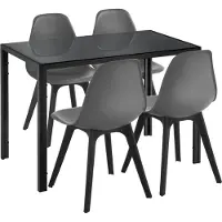 En.casa Eethoek Delft glazen eettafel met 4 stoelen zwart en grijs