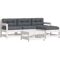 vidaXL 5-delige Loungeset met kussens massief hout wit