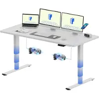 FlexiSpot E5 Plus, verstelbaar bureau, 160x80 cm, dubbele motor, 25 mm dik werkblad, USB-aansluiting, draagvermogen 120 kg, wit