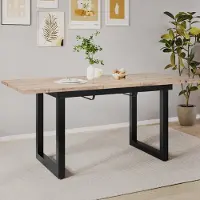 Flieks Eettafel voor de woonkamer, rechthoekig, keukentafel, uitschuifbaar, houten tafel, bartafel, statafel met metalen poten, 140/180x80x75cm, in natuurlijke staat