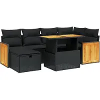 vidaXL 7-delige Loungeset met kussens poly rattan zwart