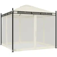 vidaXL Prieel met zijwanden van gaas 2,93x2,93 m staal crèmekleurig