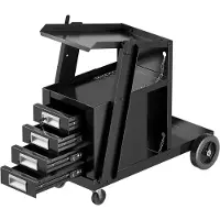 Costway laswagen met 4 lades en gasfleshouder, mobiele laswagen voor lasapparatuur, lasapparaatwagen, gereedschapswagen, metalen, 71 x 38 x 71 cm, zwart