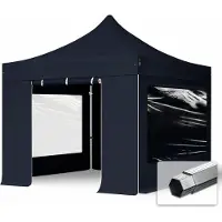 TOOLPORT 3x3 m Easy up partytent PVC met zijwanden (2 panorama), PROFESSIONAL alu 40mm, zwart