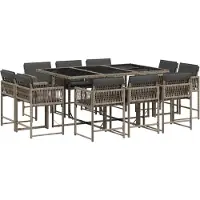 vidaXL 11-delige Tuinset met kussens poly rattan grijs