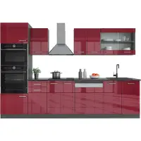 Vicco Complete keukeneenheid R-Line Rode hoogglans 300 cm met hoge kast, WB Eik, Model 43294