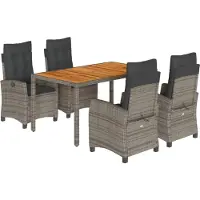 vidaXL 5-delige Tuinset met kussens poly rattan grijs