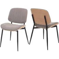 Mendler Set van 2 eetkamerstoelen -O44, keukenstoel Stoel, gebogen hout stof (370g/m²) Oeko-Tex MVG ~ natuurlijk, lichtgrijs