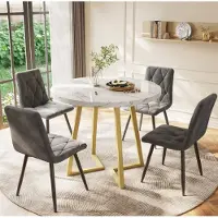 Flieks Eettafel "" met metalen poten, keukentafel/eettafel met marmerlook, eettafel met metalen poten, 80x80x75 cm, goudkleurig