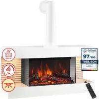 KAMINIO Elektrische haard LIZ met rookafvoerbuis - Elektrische wandhaard met verwarming, 3D-vlameffect, LED-sfeerverlichting, afstandsbediening - Wit