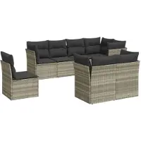 vidaXL 8-delige Loungeset met kussens poly rattan lichtgrijs