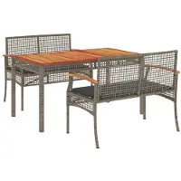 vidaXL 3-delige Tuinset met kussens poly rattan grijs