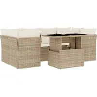 vidaXL 7-delige Loungeset met kussens poly rattan beige