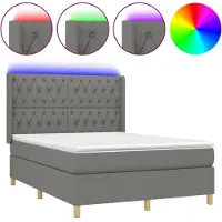 Syfax Boxspring met matras en LED stof donkergrijs 140x200 cm