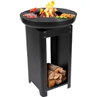 Bbq collection BBQ Collectie 3-in-1 Vuurkorf en Grillplaat - Tuinhaard 61 x 90 cm - met Teppanyaki Bakplaat - Plancha BBQ met Brandhout Opslagplaats - Vuurkorf voor Buiten - Metaal