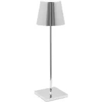 Zafferano Poldina Pro LED-tafellamp, gemaakt van gepolijst chroom, oplaadbaar en dimbaar, met een batterijduur van maximaal 12 uur