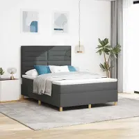 Prolenta Maison Exclusive - LED boxspringbed met hoofdeinde, donkergrijs, 140 x 190 cm, gestoffeerd